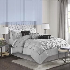 Madison Park Comforter Set Faux Silk Down Alternative Grey Queen 90"x90" 7 piece